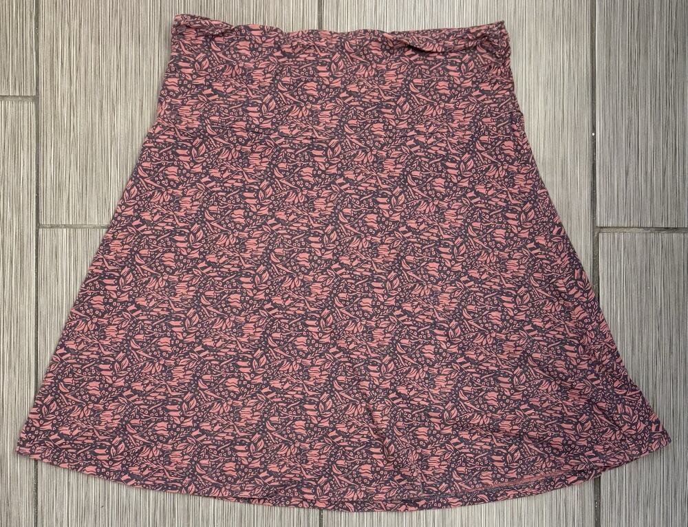 Toad & Co Chaka Skirt Pink and Navy Botanical Print Size Small Organic Cotton